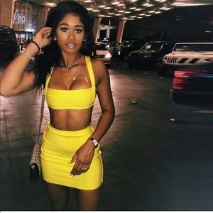 two piece yellow skirt set